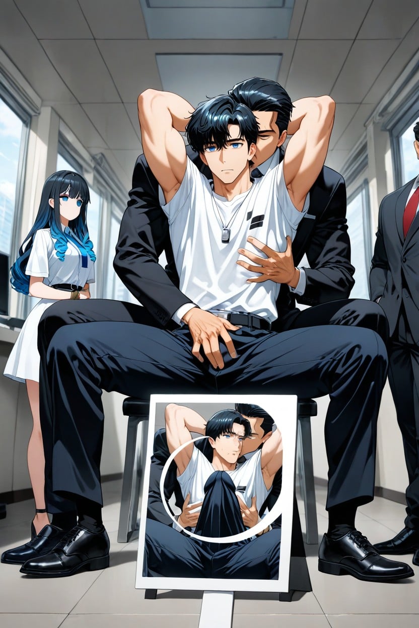 Black Hair, Ceo's Outfit, Pants Open To Reveal Black Underwear AI Gay Porn