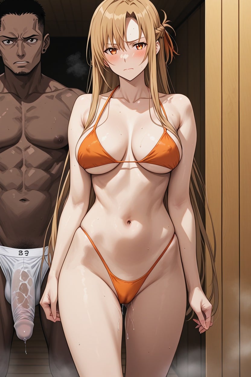 Asunas Touching Bulge, Horny Face, Watching Hentai AI Porn