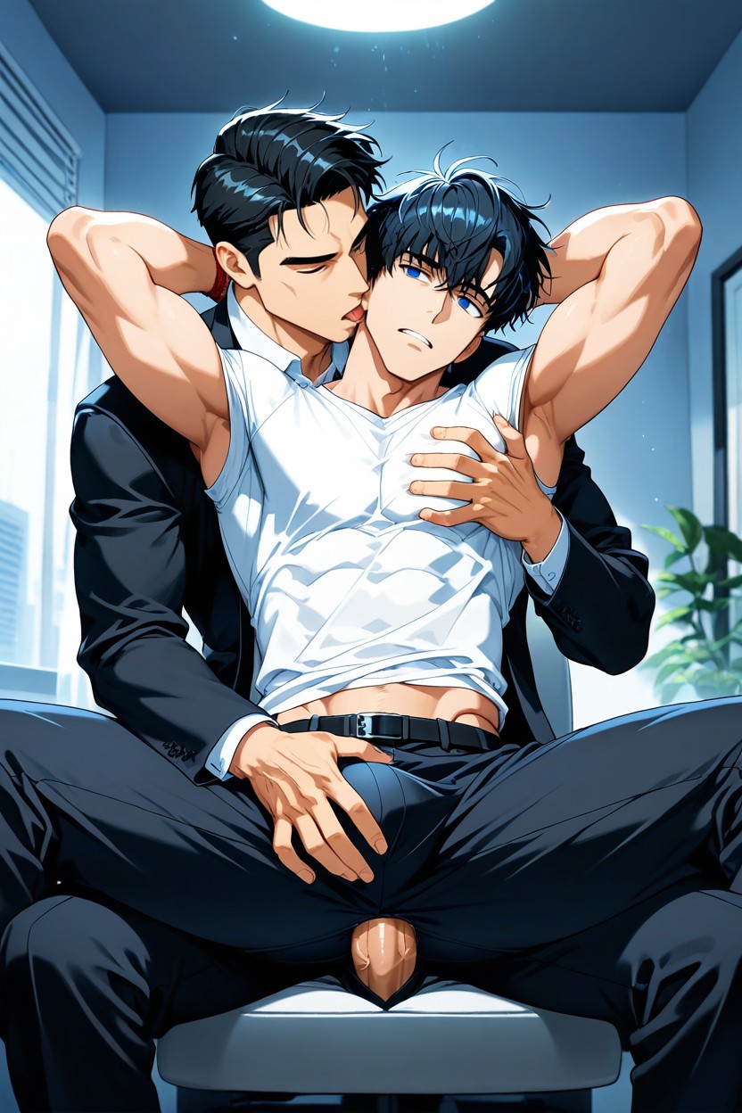 Grab Crotch Pants, Pants Open To Reveal Black Underwear, Empty Eyes AI Gay Porn