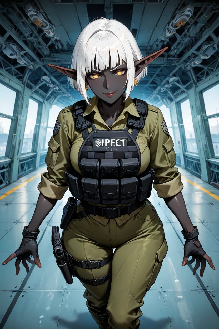 No Man, Black Tactical Gear Belt With Pouches, Black Gloves Hentai AI Porn
