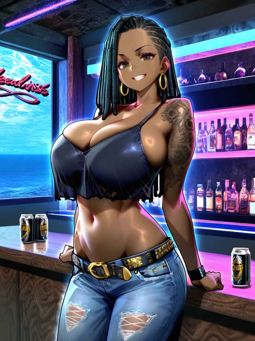 Dynamic View, Loose Studded Belt, Stunning Dark Brown Eyes Hentai AI Porn