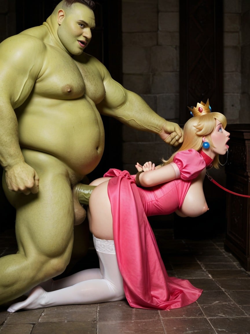 Collar (restraints), Full Pink Princess Dress, Breasts Fully Exposed AI Porn