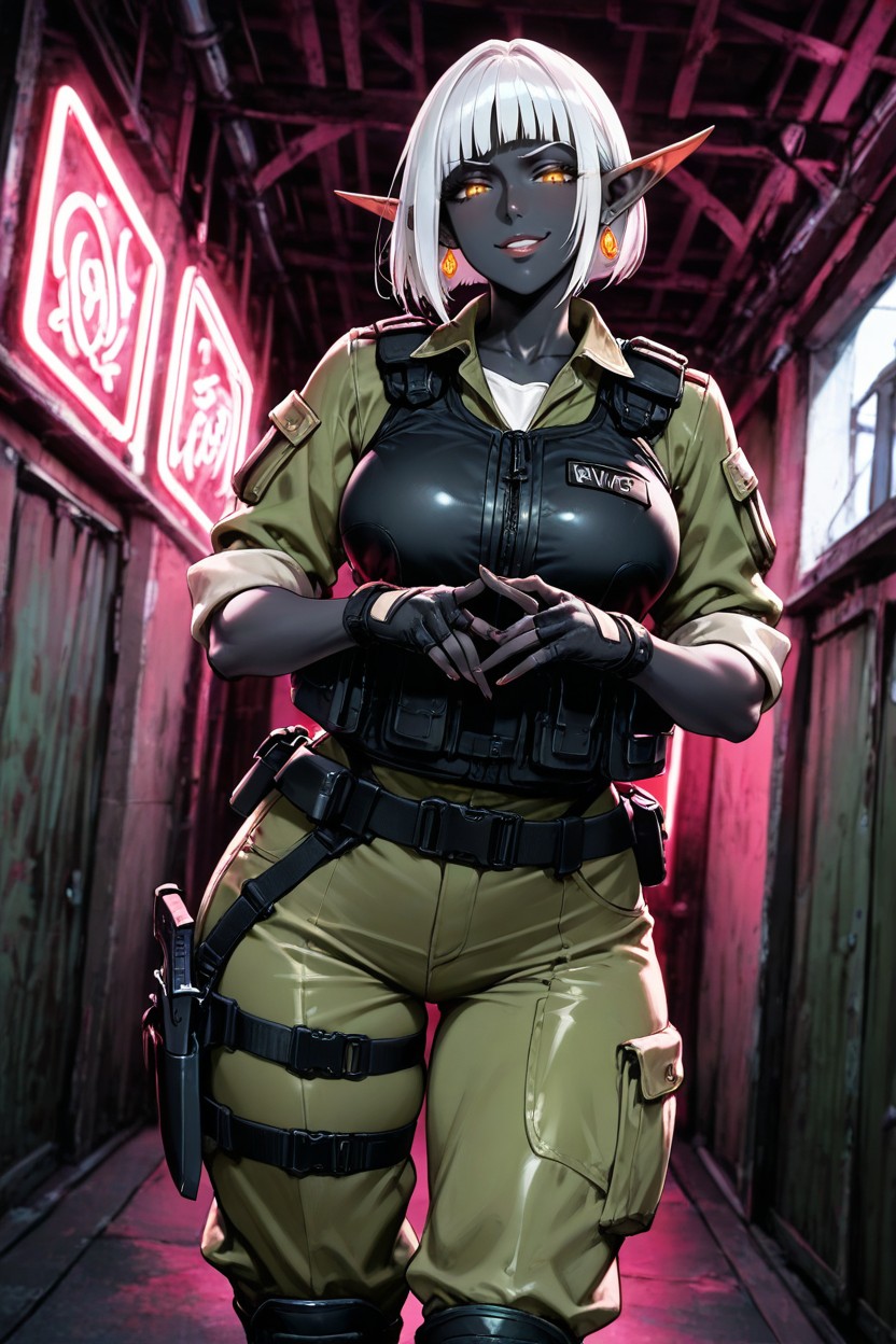 Standing, Hundgun Holster Around Right Thigh, Perfect Anatomy Hentai AI Porn