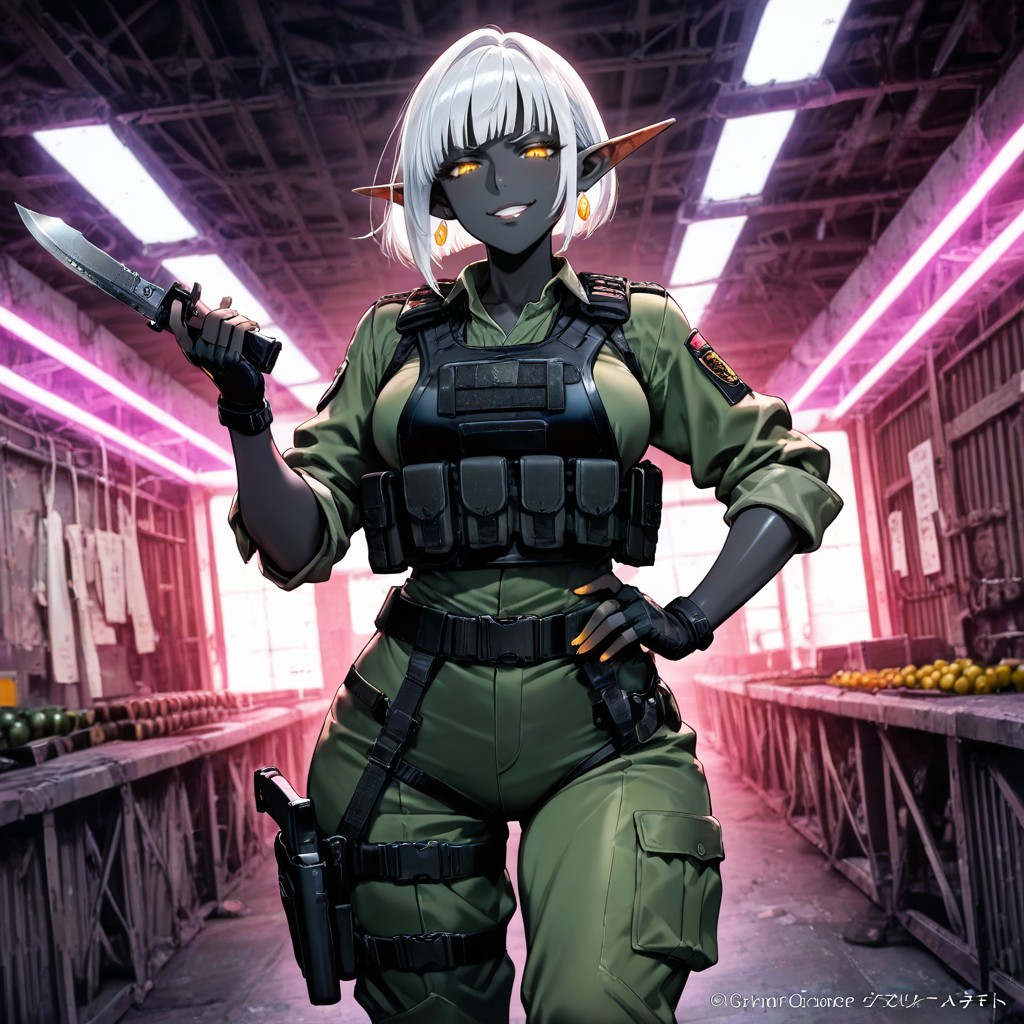 Trying To Seduce, Hundgun Holster Around Right Thigh, Shiny Skin Hentai AI Porn