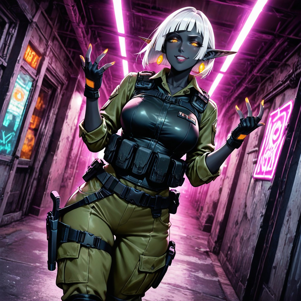 Holding Mp Smg In Both Hands, Smug Expression, Only Five Fingers Hentai AI Porn