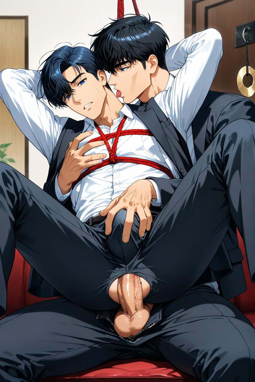 Round Spiral Blue Eyes, 25+, Hands Tied Behind Back AI Gay Porn