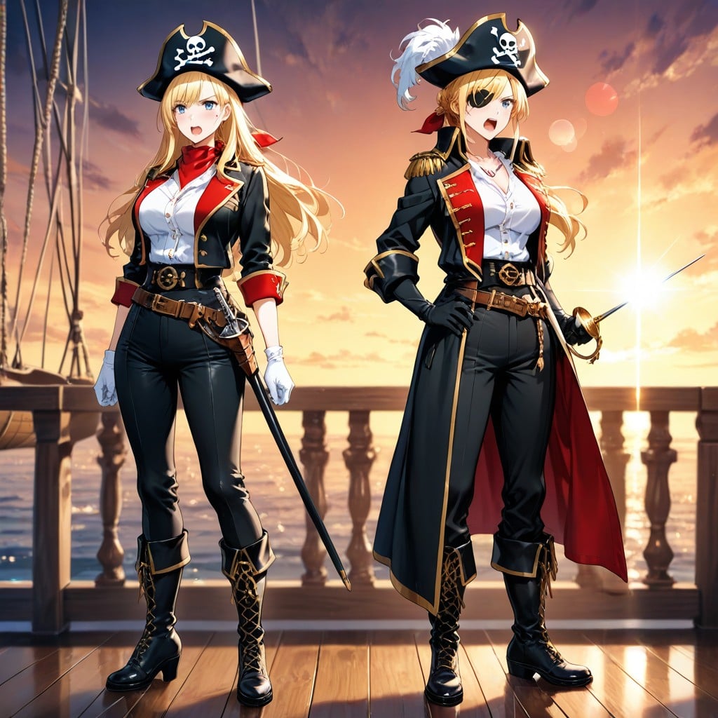 Man Looking At Woman, Pirates Outfit, Soft Lighting Hentai AI Porn
