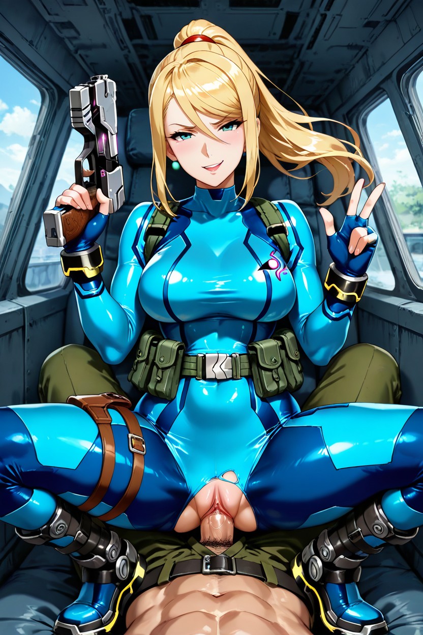 Excited, Handgun Holstered, Black Tactical Vest With Pouches And Strapped On Combat Knife Hentai AI Porn