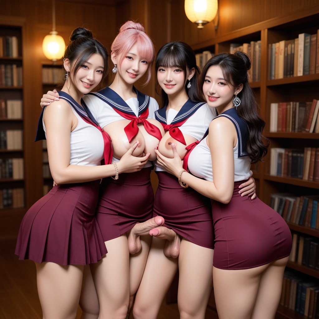 Flaccid, Twintail, Smooth Cock Pornografia asiática com IA
