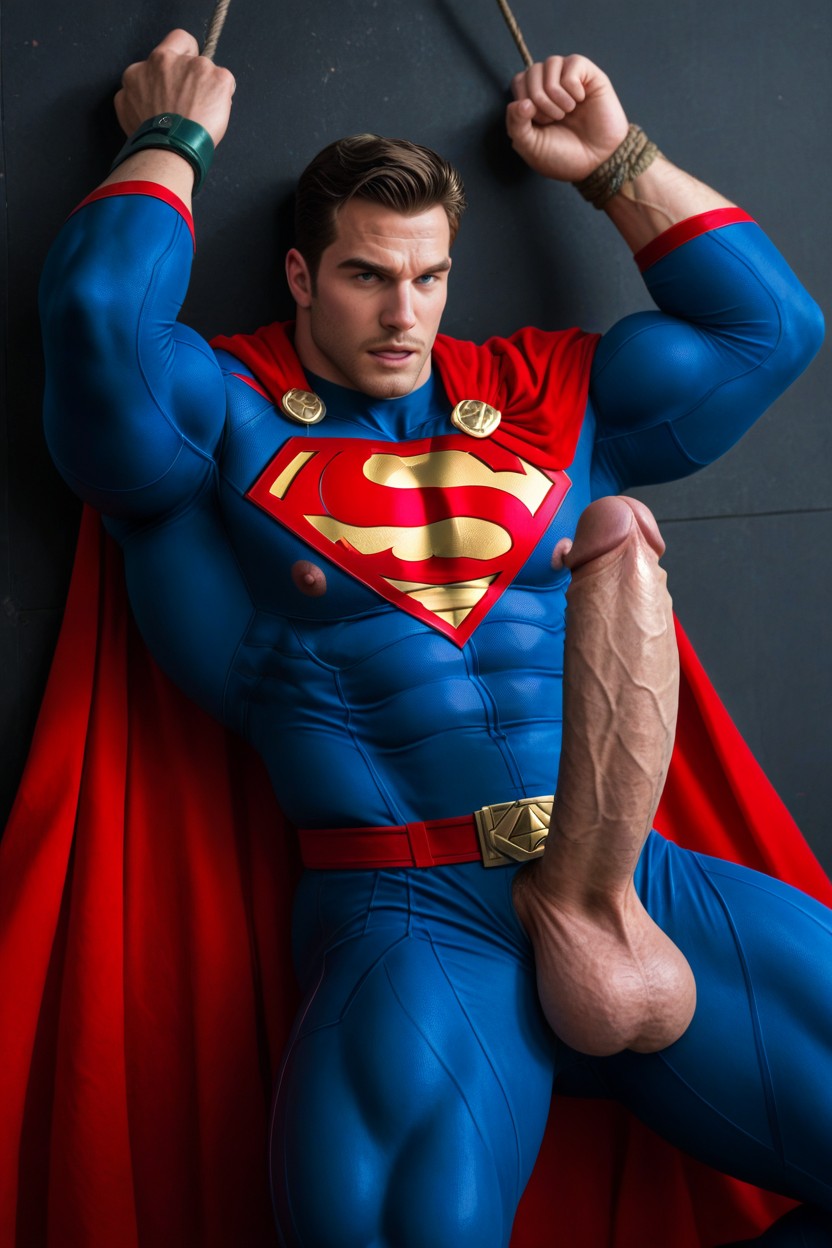 Erect Gigantic Penis, Mouth Agape, Hands Tied Behind Back AI Gay Porn