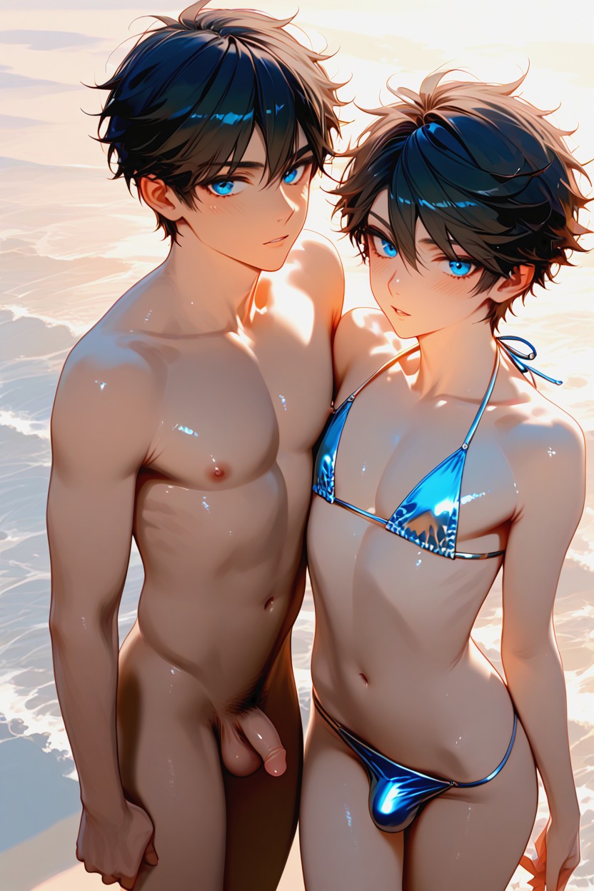 Naked, Waist, Black Hair AI Gay Porn
