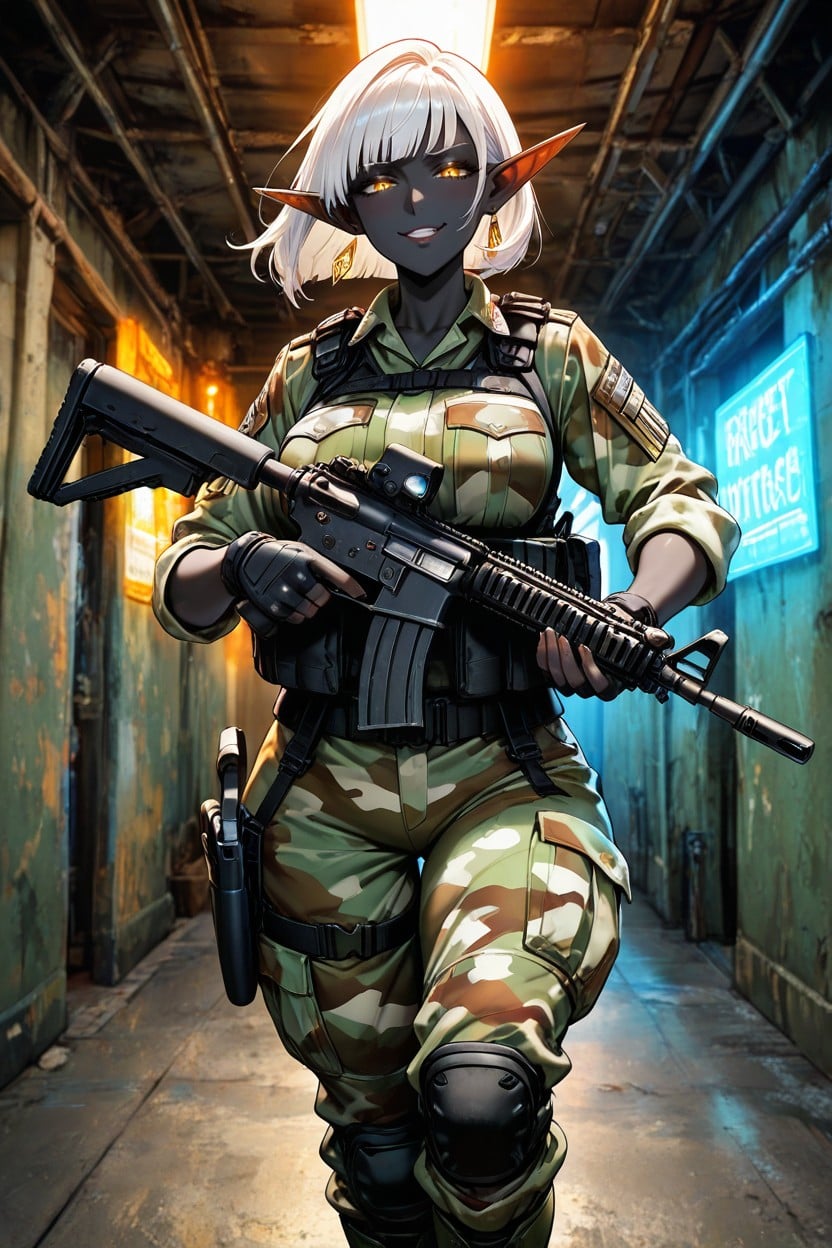Handgun Holstered, Earrings, Copper Eyes Hentai AI Porn