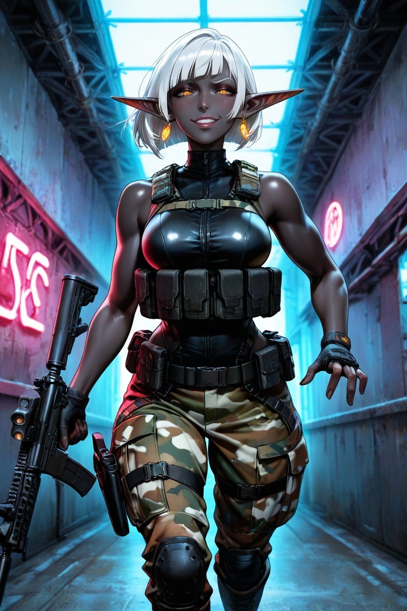 No Male, Holding M Rifle In Both Hands, Black Skin Hentai AI Porn