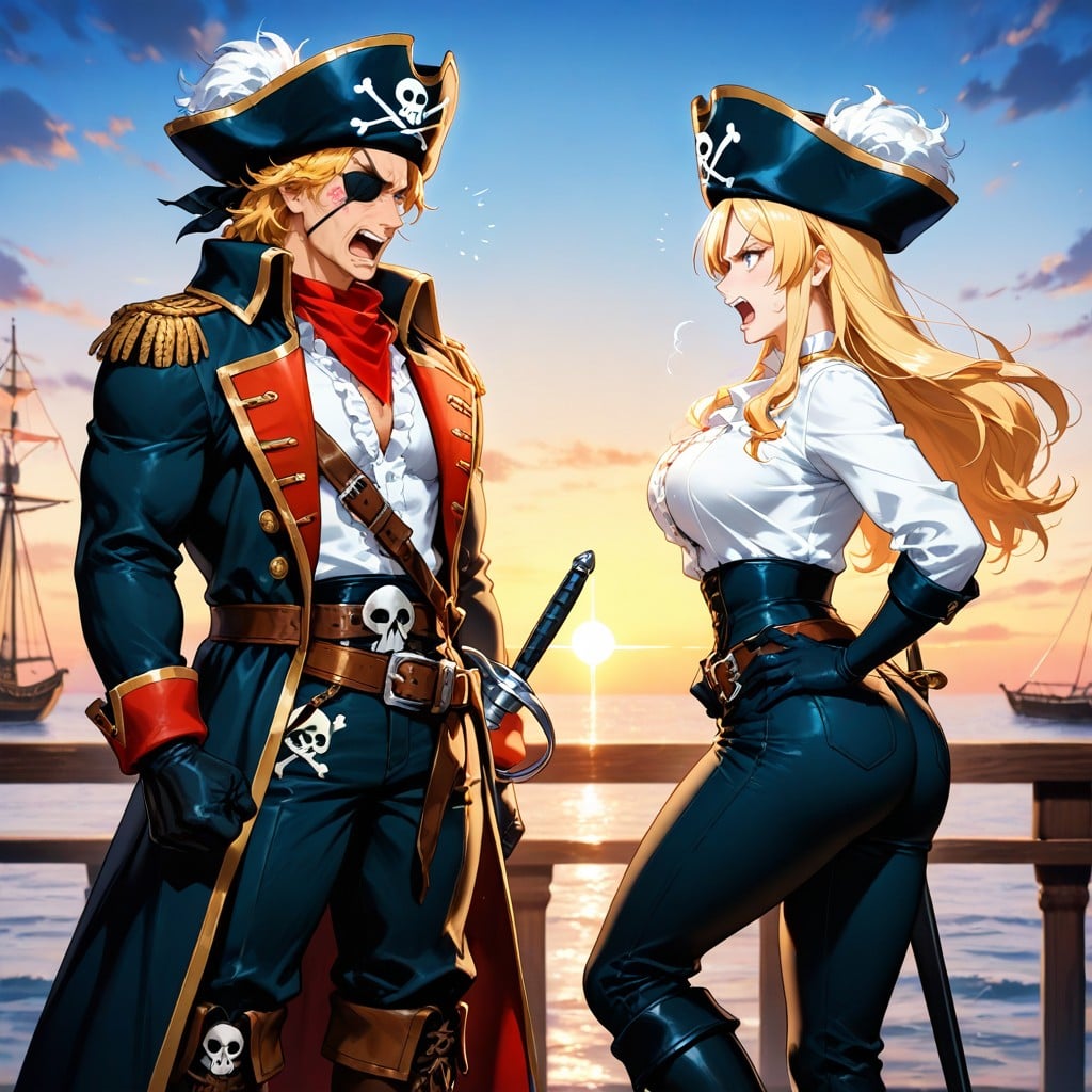 Waist, Pirates Outfit, Tricorn Hat With Skull And Bones Mark Hentai AI Porn