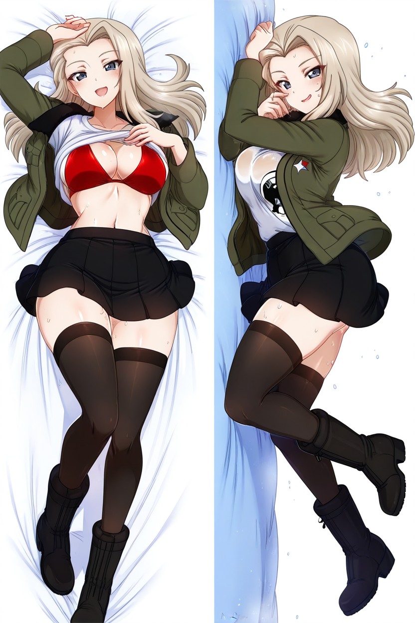 ', Unbuttoned Green Jacket, Lying On The Bed Hentai AI Porn