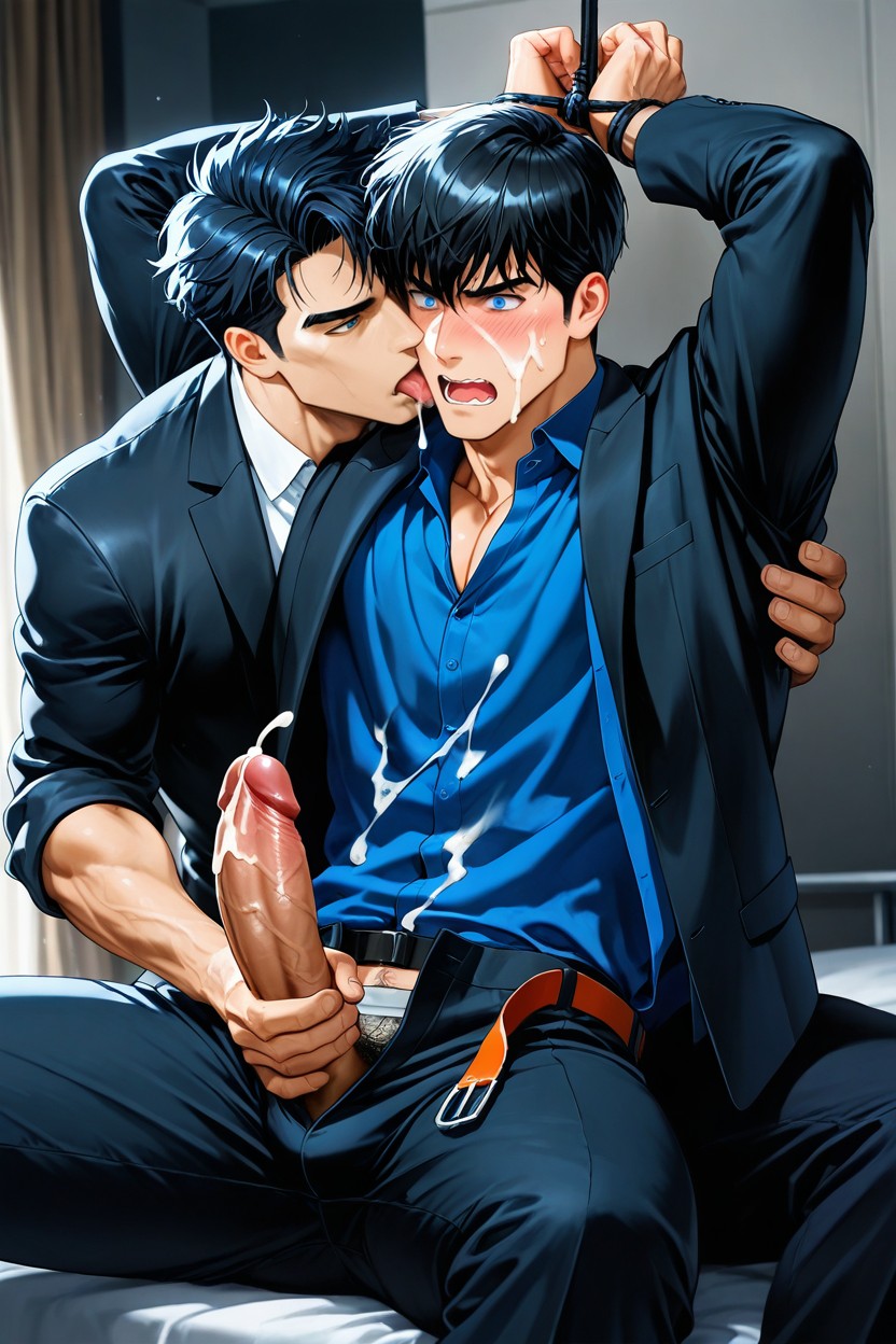 Slightly Messy Hair, Priral Eyes, Bangs Slightly Swept To The Sides AI Gay Porn