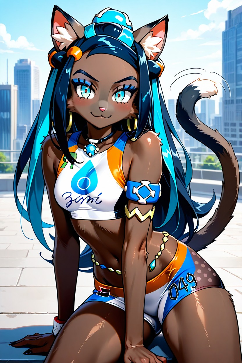 Anthro Catgirl, Wearing Nessa Cosplay, Fluffy AI Porn
