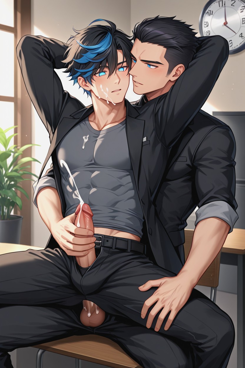 Blue Eyes, Sitting With Legs Spread, Gay AI Gay Porn