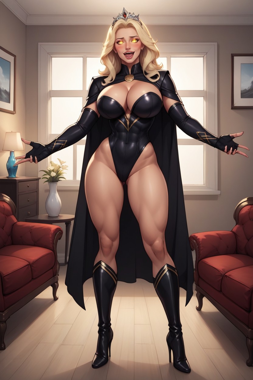 Very Lusty Evil Expression, Legs Apart, Lots Of Cleavage MILF AI Porn