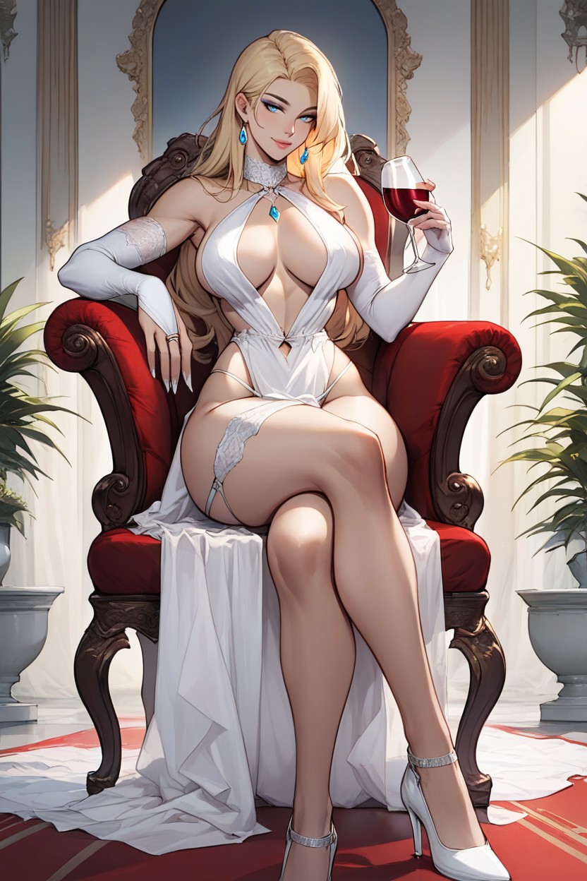 Dress, Long_hair, Drinking_glass Hentai AI Porn