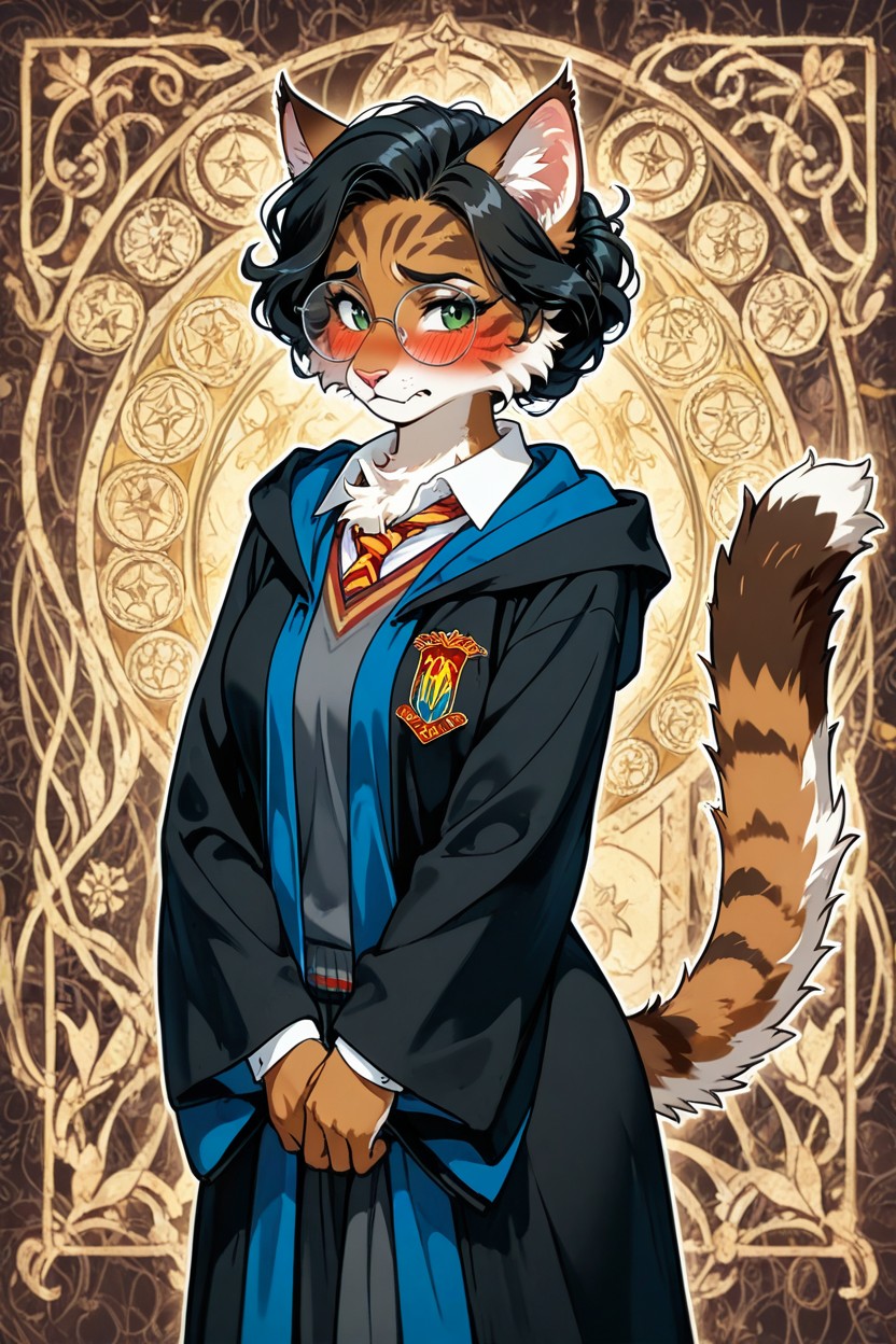 Catgirl, Round Glasses, Fluffy Fur AI Porn