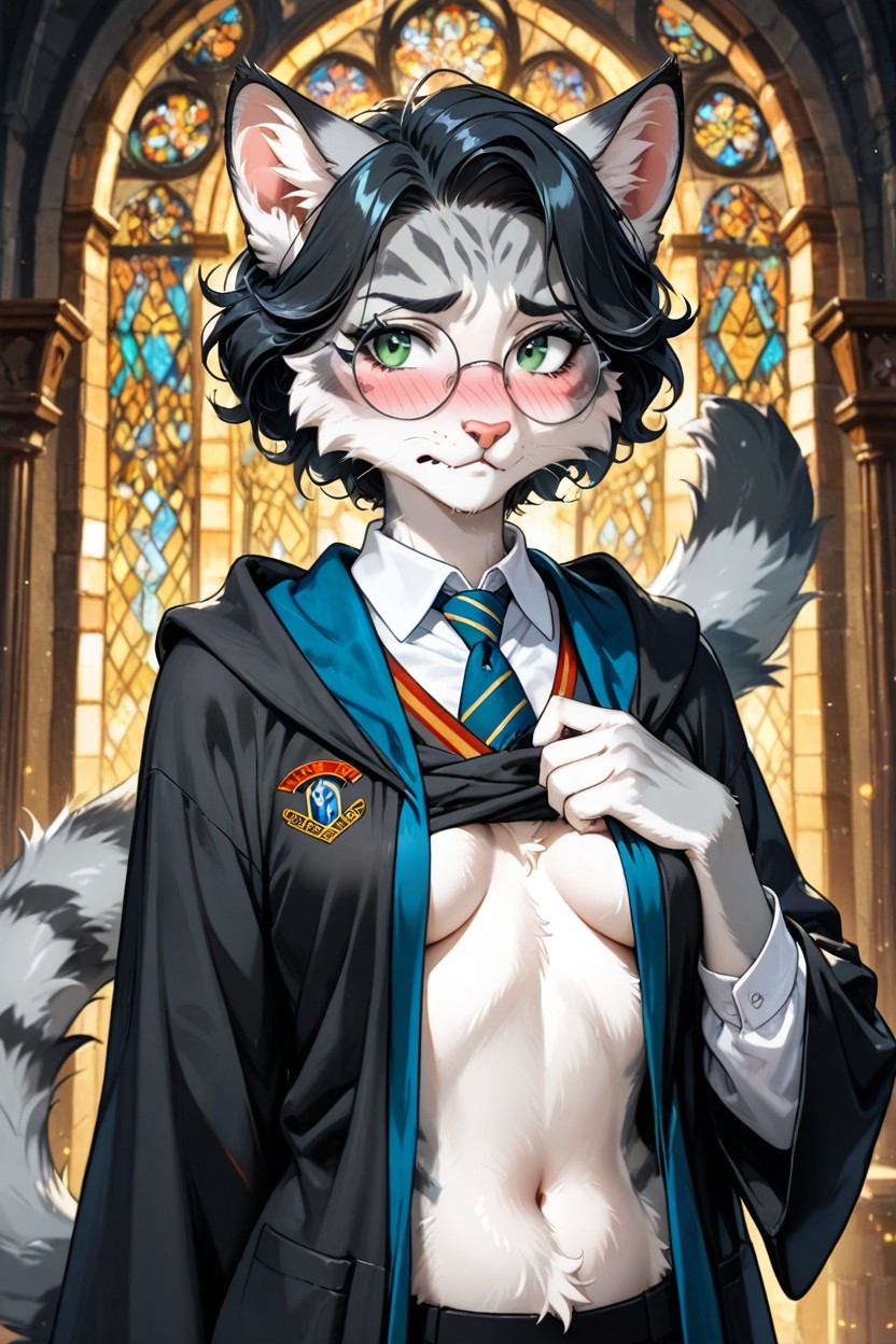 Growing Catgirl Snout, Fluffy, Embarrassed Blush AI Porn