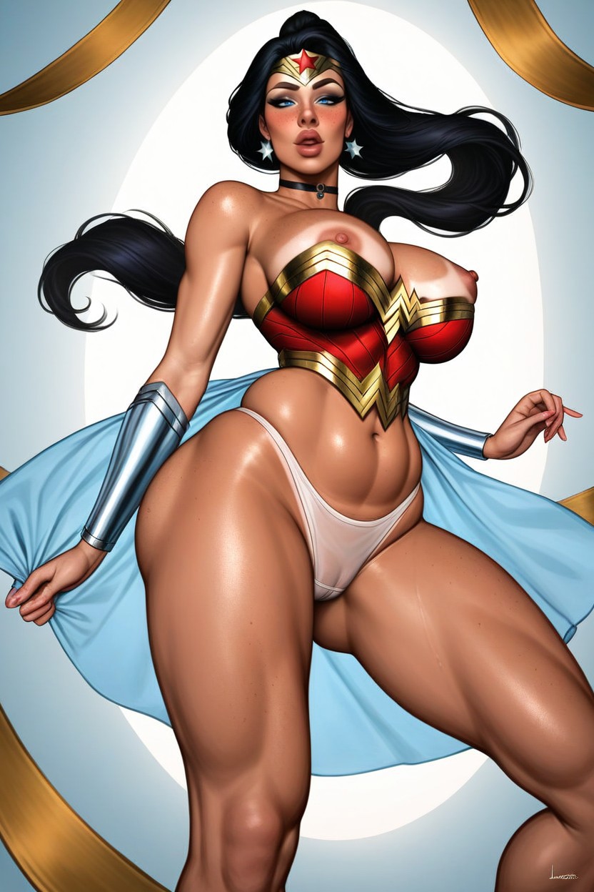 And Glass Stillettos, And A Full, Rounded Breast With Huge Pink Erected Nipples AI Porn