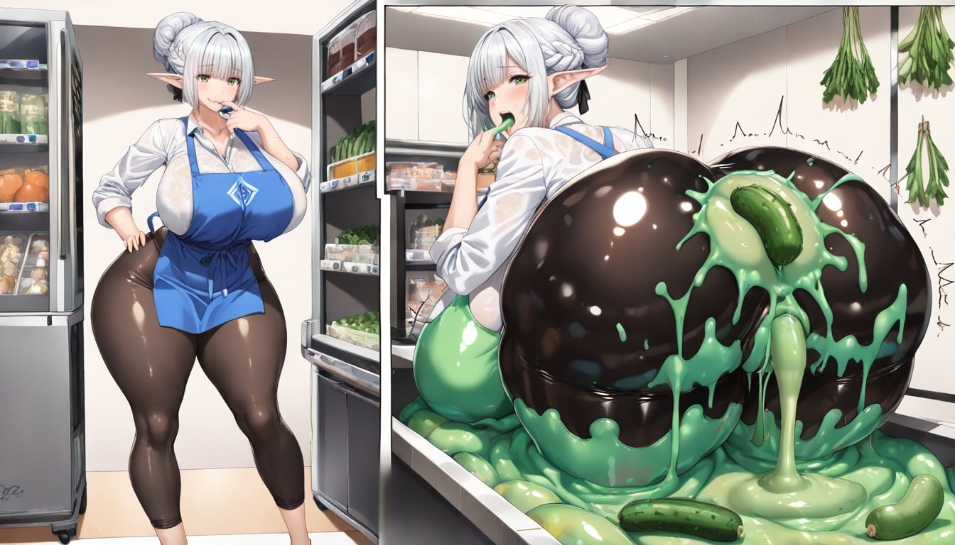 Big And Largue Cucumber In Anal, Voluptuous, Beautiful Woman Hentai AI Porn