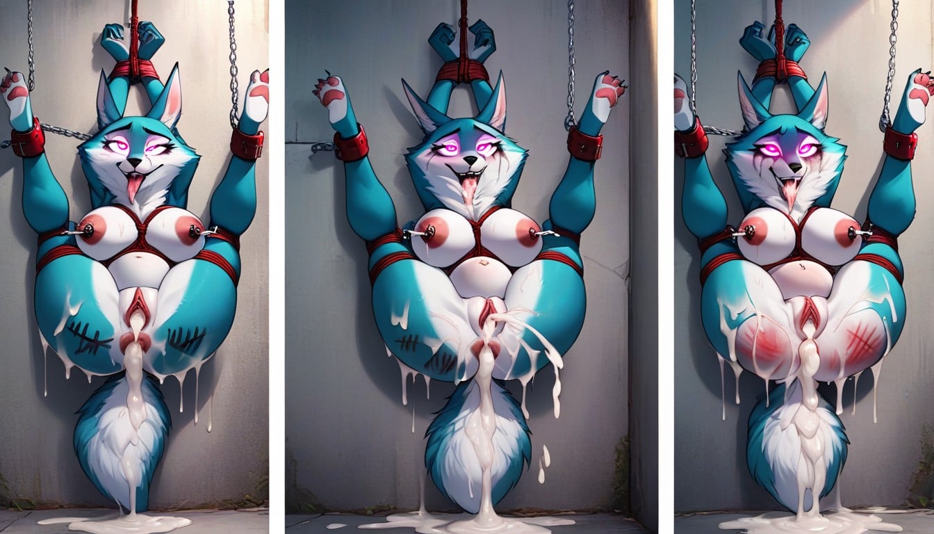 Open Pussy, Nipples Are Pulled Up, Smeared Makeup Furry AI Porn