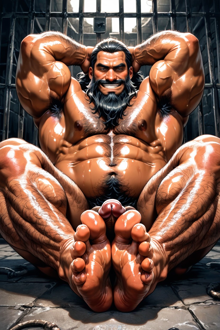 Legs Crossed, Erect Hard Cock, Huge Muscles AI Gay Porn