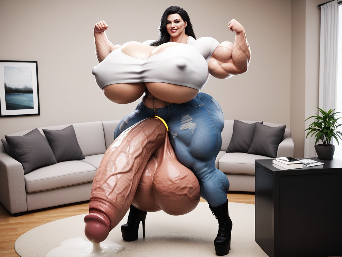 Platform High Heel Boots, Hyper Gigantic Massive Muscles, Futa Is Always Bigger Shemale AI Porn