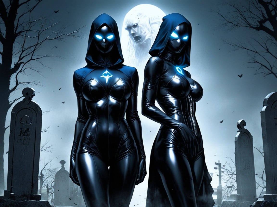Night Time, Pale Blue Leather Corset, Superheroine AI Porn