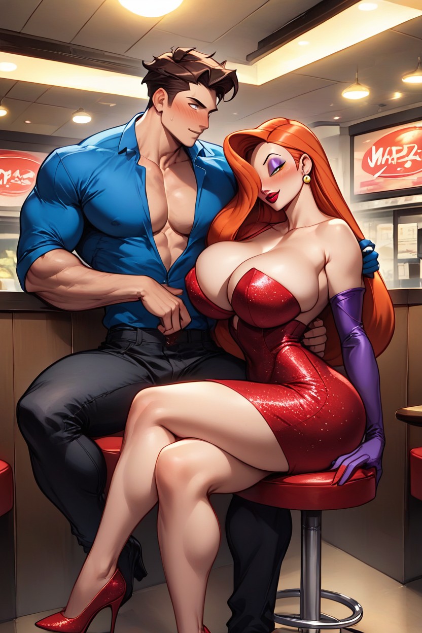 Wide Thighs, Perfect Body, Plunging Neckline Hentai AI Porn