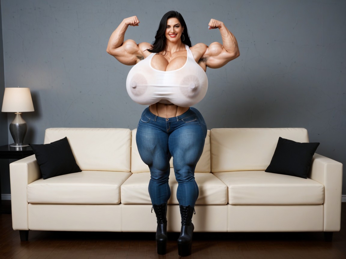 Flexing, Curvy Body, Massive Muscles AI Porn