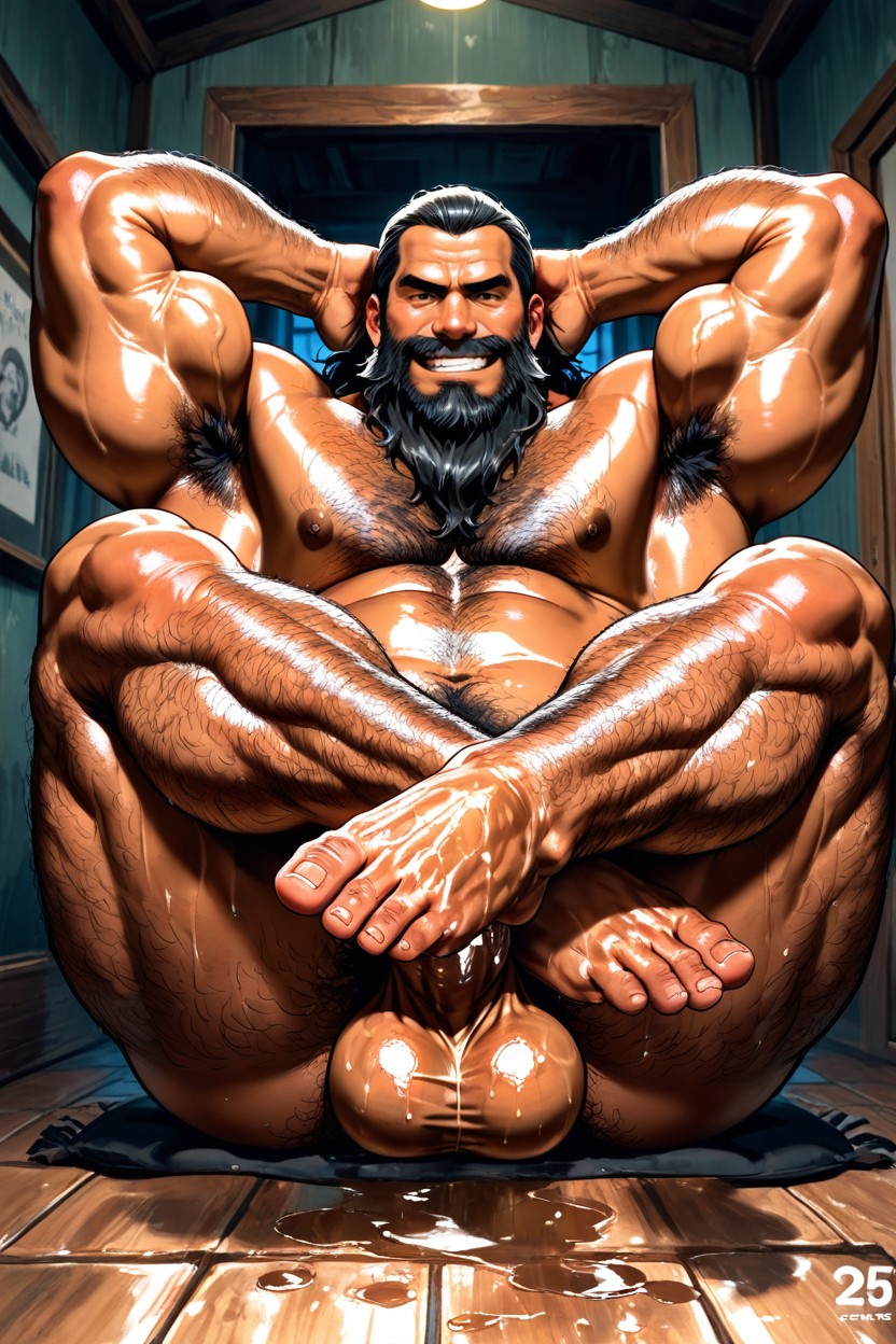 Hairy Beast, Thick Thighs, Legs Up Showing Feet AI Gay Porn