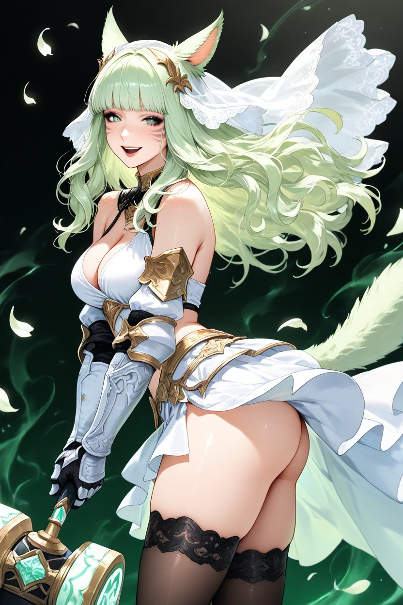 Gauntlets, Holding Hammer Upwards In One Hands, Detailed Eyes Hentai AI Porn