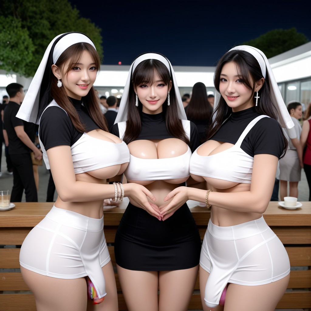 Shaded Face, Pale Skin, Multiple Futas Asian AI Porn