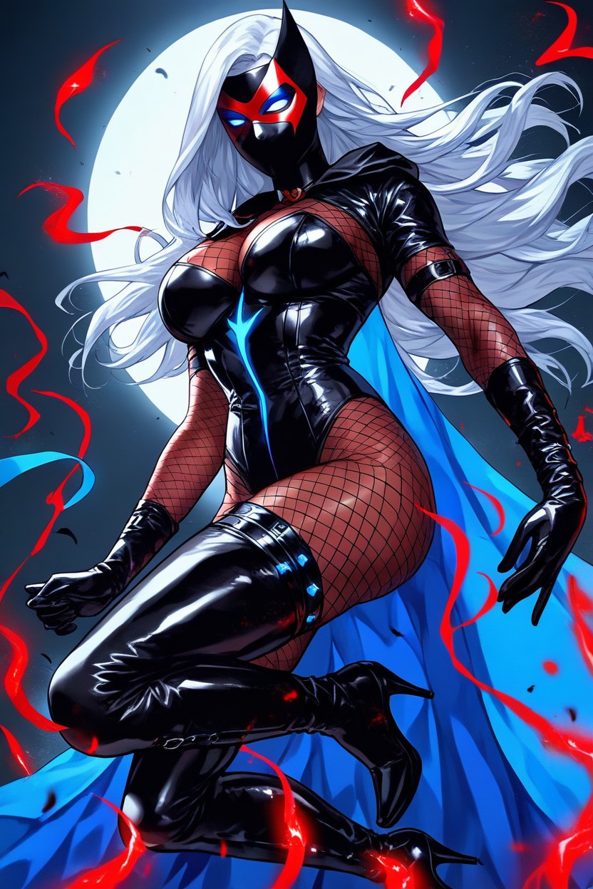 Black Latex Leotard With Hood, Black Leather Choker, Evil Carnival Presenter AI Porn