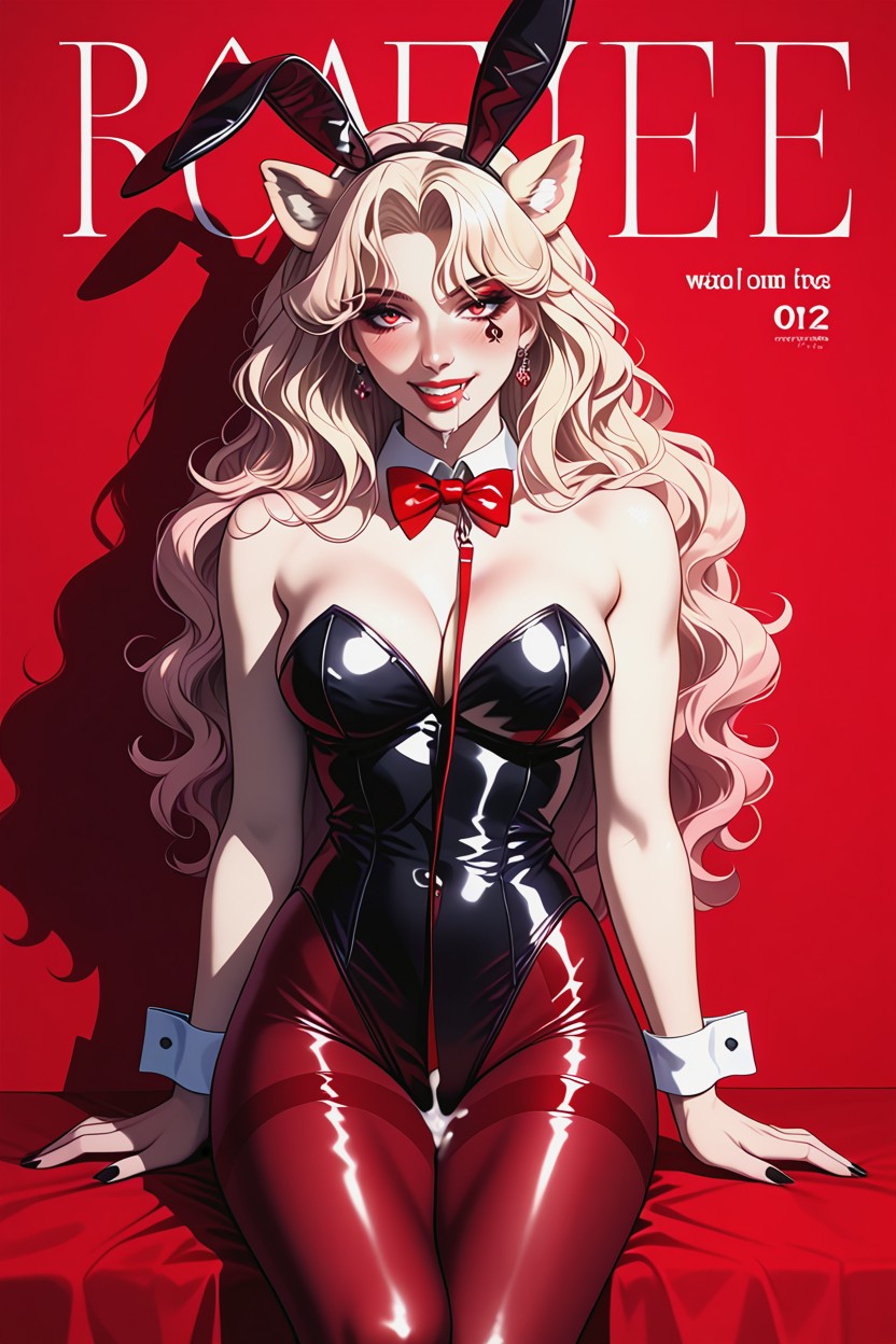 A Collar, Red Bunny Ears, Playboy Magazine Cover Furry AI Porn