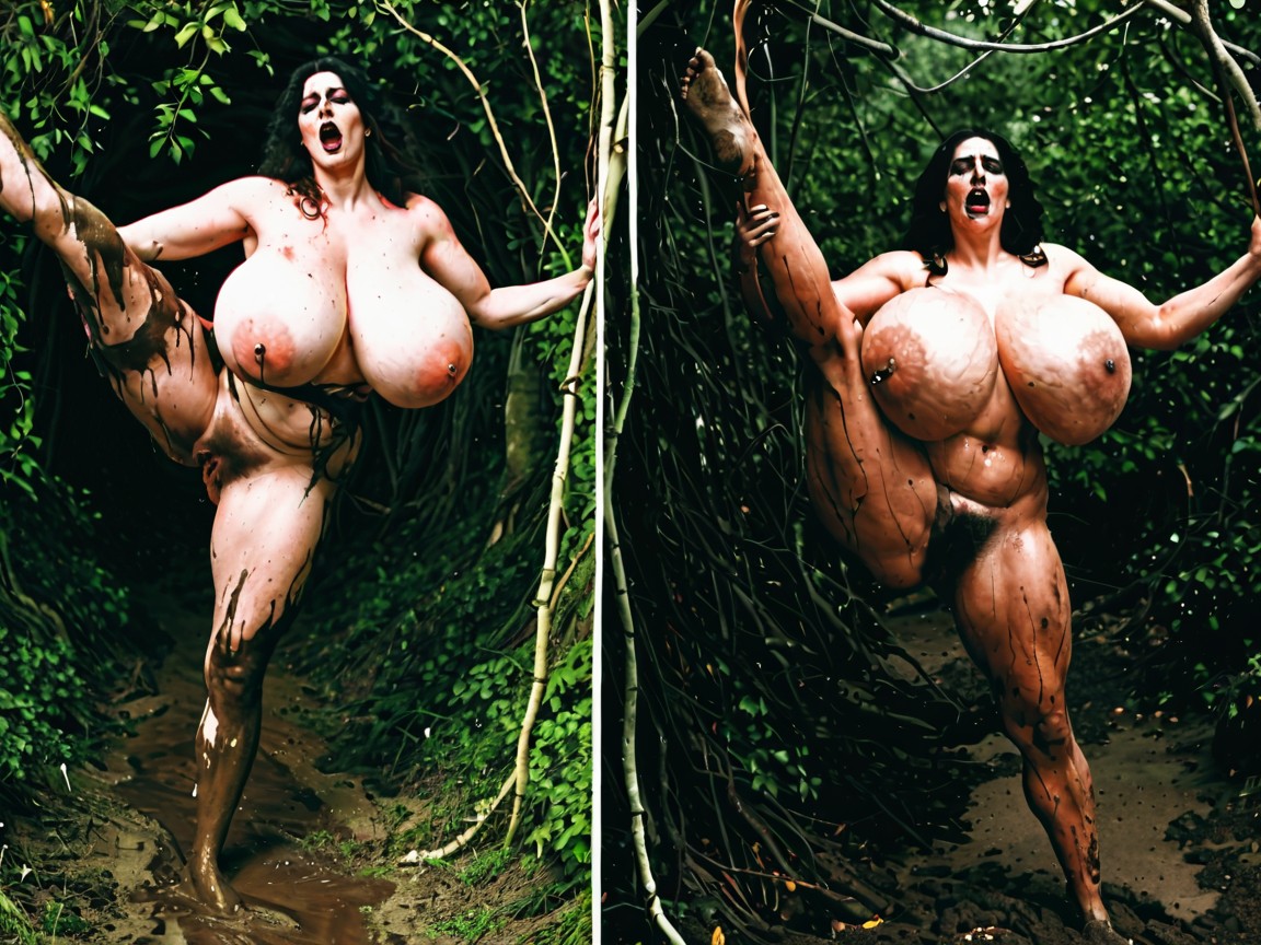 Hyper Hairy Pubes, Orgasm, Dark Jungle Backdrop AI Porn