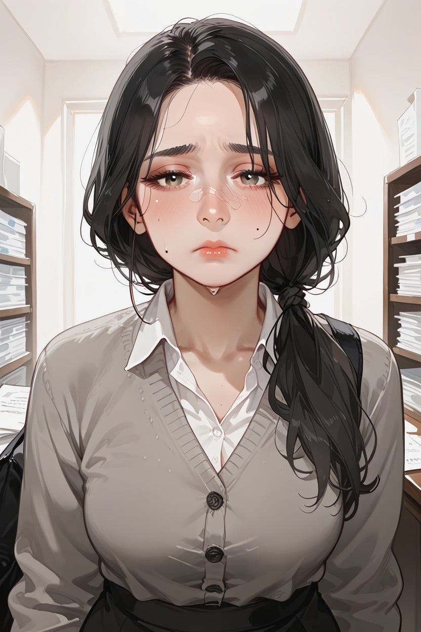 Moody Lighting, Worried, Coworkers In The Background Hentai AI Porn