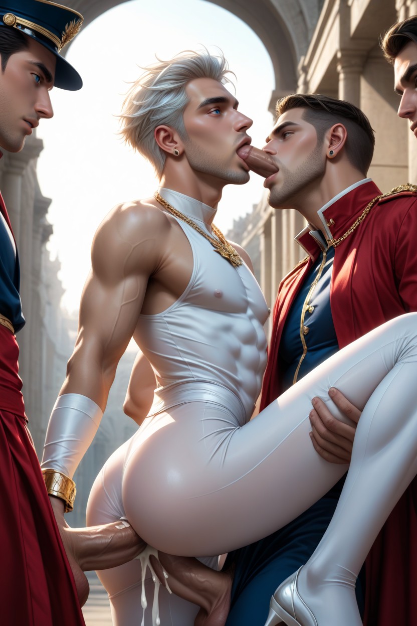 18+, Shaved, A Gold Ornate Skimpy Transparent White Loin Cloth AI Gay Porn