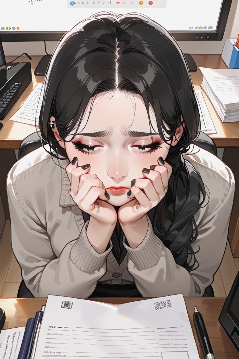 Contemplating, Her Posture Is Reserved, Thick Hentai AI Porn