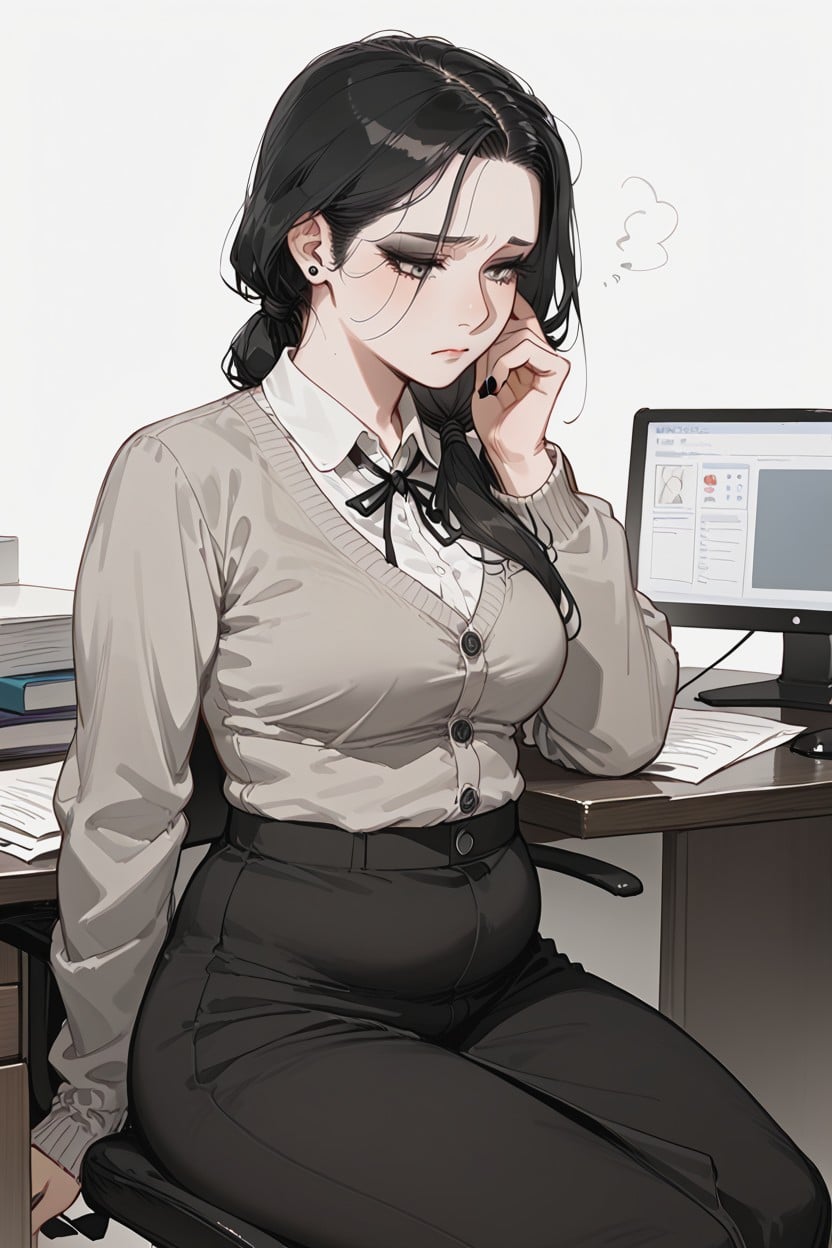 Black Hair, Black Hair, Hand Over Forehead Hentai AI Porn