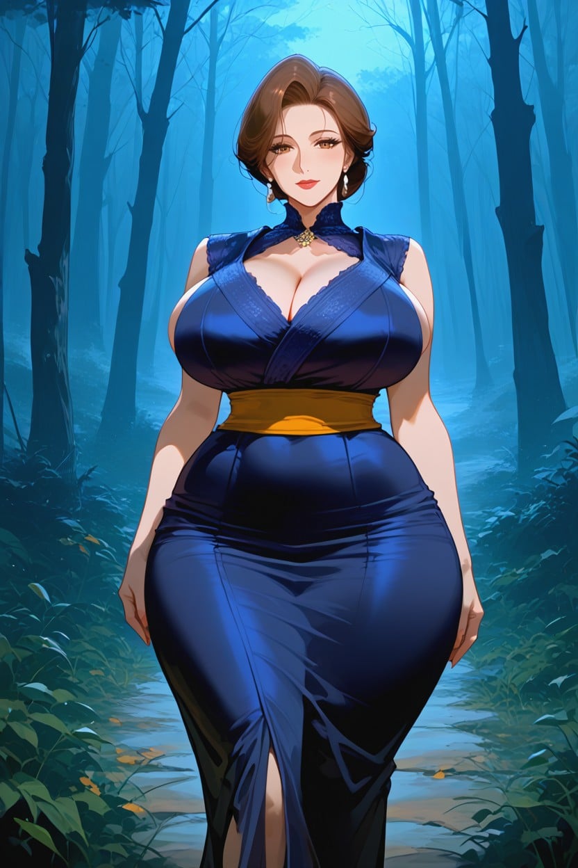 Clothes Of, Massive Breast, In Dark Night Outdoor In Forest MILF AI Porn