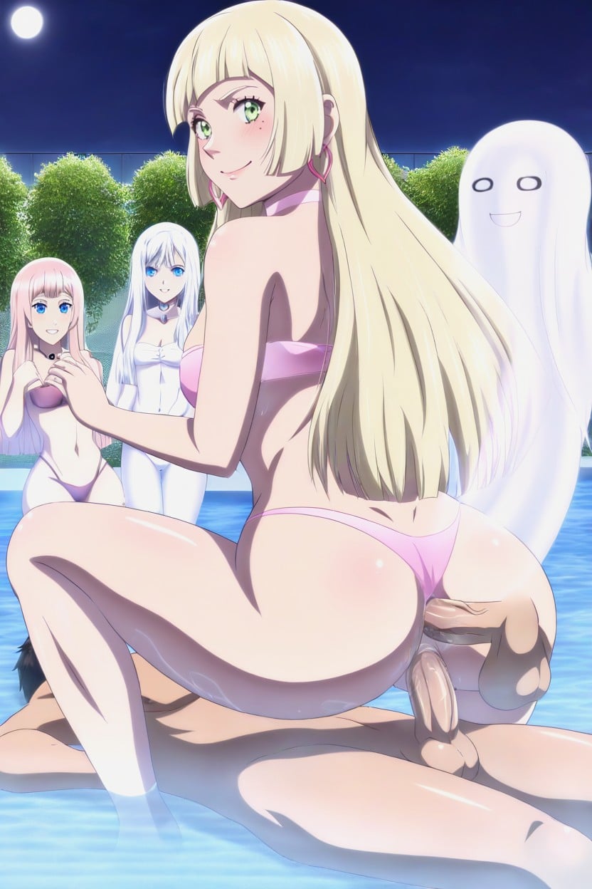 Sunny Day, Colorful Swimming Pool Floaties In The Background, Excessive Detail AI Porn