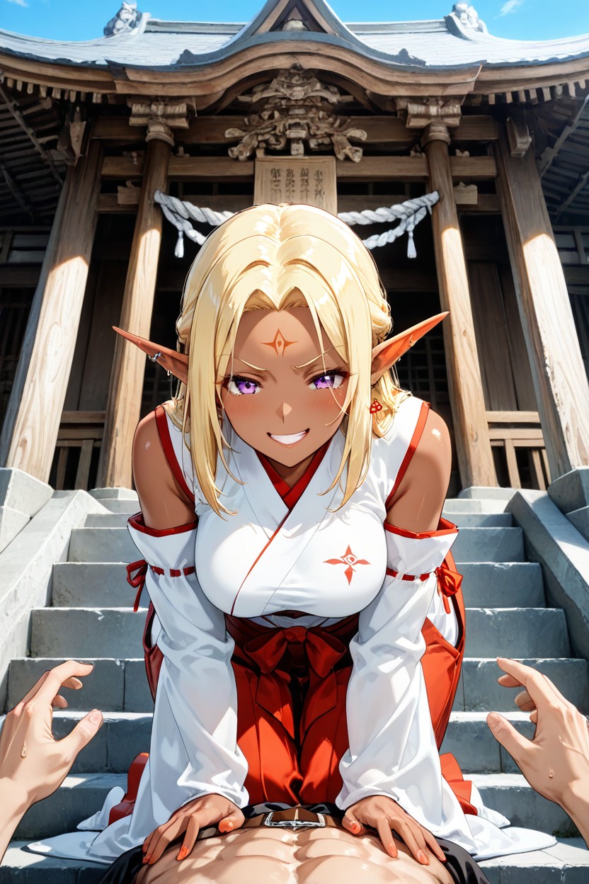 Temple Gate In The Background, Angel, Dark Brown Skin Hentai AI Porn
