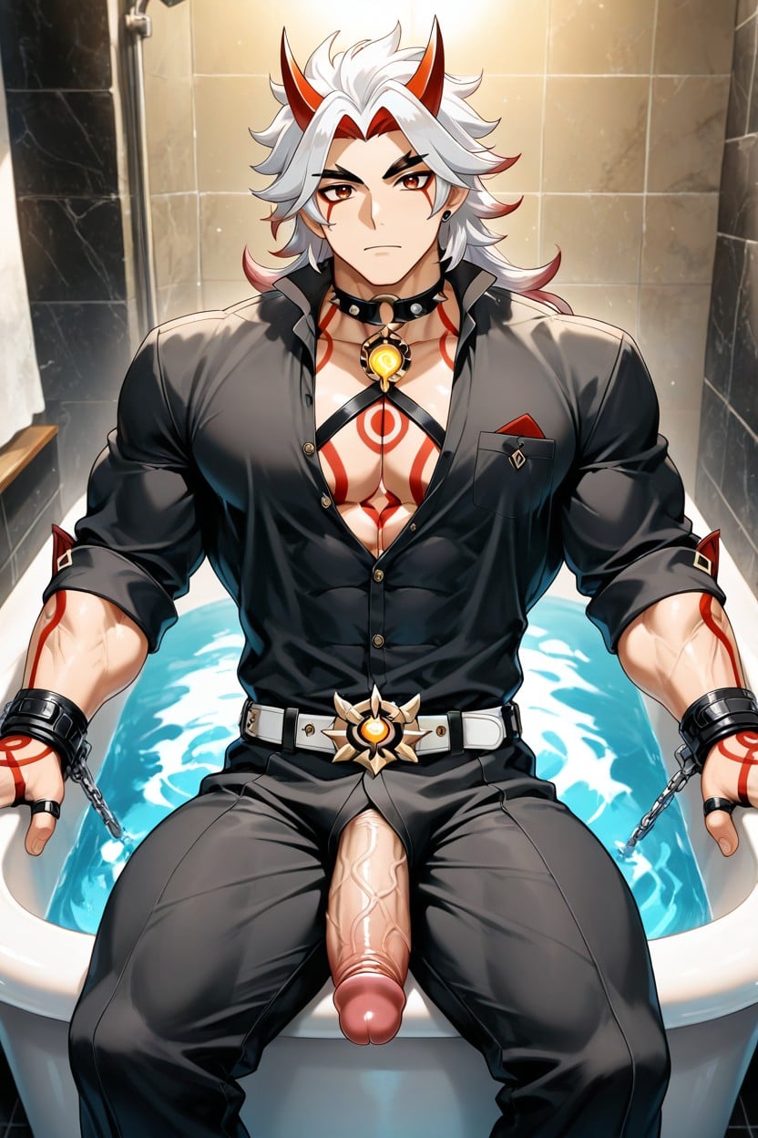 25+, Showing Strong Muscles, The Shirt Is Open At The Chest AI Gay Porn