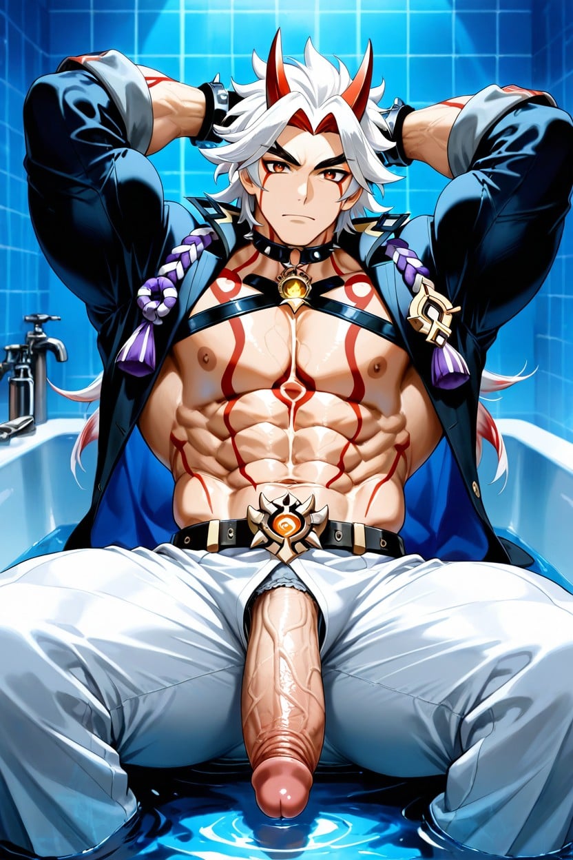 Great Abs, View From Below, Showing His Chest AI Gay Porn
