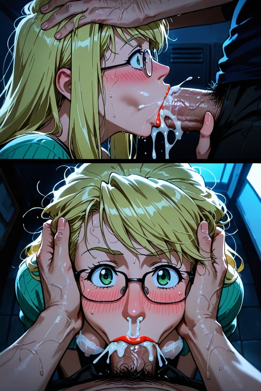 Throat Bulging, Mouth Full Of Cum, Close View AI Porn